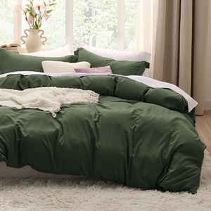 image:imageBedsure Duvet Cover Queen Size with Fitted Sheet  4 Pieces Prewashed Polyester Soft Bedding Set Includes 1 Duvet Cover 90x90 with Zipper Closure 2 Pillow Shams 1 Fitted Sheet Bright White03  Olive Green No Comforter