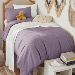 image:imageBedsure Duvet Cover Queen Size with Fitted Sheet  4 Pieces Prewashed Polyester Soft Bedding Set Includes 1 Duvet Cover 90x90 with Zipper Closure 2 Pillow Shams 1 Fitted Sheet Bright White06  Dusty Purple No Comforter