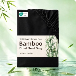 image:imageBedsure Queen Fitted Sheet Only 100 Rayon Derived from Bamboo Breathable amp Soft PureWoven Cooling Bottom Sheet for Hot Sleepers Deep Pocket Up to 18 with 4 Elastic Corner Straps BlackBlack