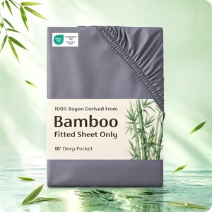 image:imageBedsure Queen Fitted Sheet Only 100 Rayon Derived from Bamboo Breathable amp Soft PureWoven Cooling Bottom Sheet for Hot Sleepers Deep Pocket Up to 18 with 4 Elastic Corner Straps BlackGrey