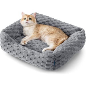 image:imageBedsure Washable Fluffy Cute Cat Bed for Indoor Cats amp Kitten20 Inch Cream  Bubble Fleece Kitten Bed Cuddler Cat Couch with Neck Bolster for Small Dogs Machine Washable AntiSlip Base Up to 10 lbsGrey