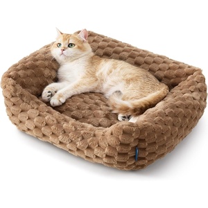 image:imageBedsure Washable Fluffy Cute Cat Bed for Indoor Cats amp Kitten20 Inch Cream  Bubble Fleece Kitten Bed Cuddler Cat Couch with Neck Bolster for Small Dogs Machine Washable AntiSlip Base Up to 10 lbsCamel Brown