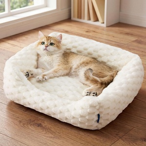 image:imageBedsure Washable Fluffy Cute Cat Bed for Indoor Cats amp Kitten20 Inch Cream  Bubble Fleece Kitten Bed Cuddler Cat Couch with Neck Bolster for Small Dogs Machine Washable AntiSlip Base Up to 10 lbsCream