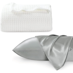 image:imageBedsure Bundle of Satin Pillowcase 20x30 amp 1 Cotton Waffle Blanket 66x90
