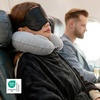 image:imageBedsure Travel Blanket Set with Inflatable Neck Pillow and Eye Mask  Lightweight 3in1 Airplane Packable Blanket Compact Travel Essentials GreyBlack