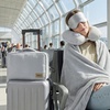 image:imageBedsure Travel Blanket Set with Inflatable Neck Pillow and Eye Mask  Lightweight 3in1 Airplane Packable Blanket Compact Travel Essentials GreyGrey