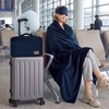 image:imageBedsure Travel Blanket Set with Inflatable Neck Pillow and Eye Mask  Lightweight 3in1 Airplane Packable Blanket Compact Travel Essentials GreyNavy