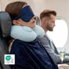 image:imageBedsure Travel Blanket Set with Inflatable Neck Pillow and Eye Mask  Lightweight 3in1 Airplane Packable Blanket Compact Travel Essentials GreyNavy