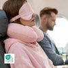 image:imageBedsure Travel Blanket Set with Inflatable Neck Pillow and Eye Mask  Lightweight 3in1 Airplane Packable Blanket Compact Travel Essentials GreyPink