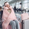 image:imageBedsure Travel Blanket Set with Inflatable Neck Pillow and Eye Mask  Lightweight 3in1 Airplane Packable Blanket Compact Travel Essentials GreyPink