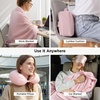 image:imageBedsure Travel Blanket Set with Inflatable Neck Pillow and Eye Mask  Lightweight 3in1 Airplane Packable Blanket Compact Travel Essentials GreyPink