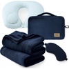 image:imageBedsure Travel Blanket Set with Inflatable Neck Pillow and Eye Mask  Lightweight 3in1 Airplane Packable Blanket Compact Travel Essentials GreyNavy