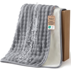 image:imageBedsure Bubble Waterproof Blanket for Bed  Soft Fleece Reversible Dog Blankets for Large Dogs Waterproof Couch Sofa Cover Bed Protector BlackGrey Queen 90x90 inchesGreyWhite