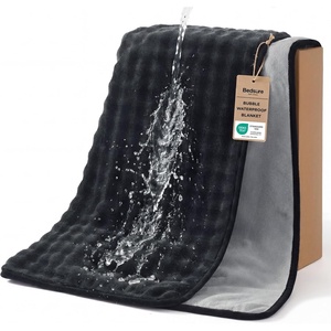 image:imageBedsure Bubble Waterproof Blanket for Bed  Soft Fleece Reversible Dog Blankets for Large Dogs Waterproof Couch Sofa Cover Bed Protector BlackGrey Queen 90x90 inchesBlackGrey
