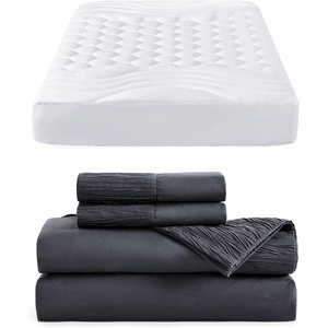 image:imageBedsure White King Size Mattress Pad Bundle King Size Sheets Grey