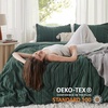 image:imageBedsure Waffle Duvet Cover Queen Size  Only Includes 1 Duvet Cover 90x90 Luxury Soft amp Breathable Bedding for All Season WrinkleResistant Zipper Bedding with 8 Corner Ties Olive Green12  Forest Green  Stripe No Comforter