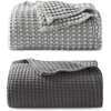 image:imageBedsure Bundle of Cotton Waffle Blanket Dark Grey and Dark Grey Throw XL