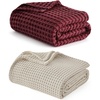 image:imageBedsure Burgundy Cooling Blanket and Beige Linen Waffle Blanket 90x90 Inches