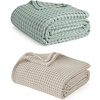 image:imageBedsure Sage Green Cooling Blanket and Beige Linen Waffle Blanket 104x90 Inches