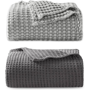 image:imageBedsure Bundle of Cotton Waffle Blanket Dark Grey and Dark Grey Throw XL
