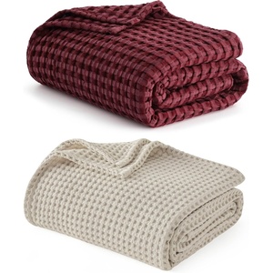 image:imageBedsure Burgundy Cooling Blanket and Beige Linen Waffle Blanket 90x90 Inches