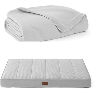 image:imageBedsure Orthopedic Cooling Dog Bed for Crate  35x22 Inches Cooling Blanket for Small Dogs with Breathable AirCore Fill QMAXgt04 Pearl Grey 25x35