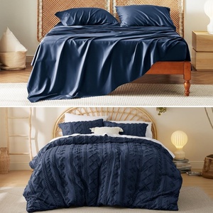 image:imageBedsure Queen Size Navy Cooling Sheet Set and Boho Duvet Cover Set with Pillow Shams  All Seasons Bedding