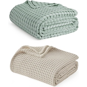 image:imageBedsure Sage Green Cooling Blanket and Beige Linen Waffle Blanket 104x90 Inches