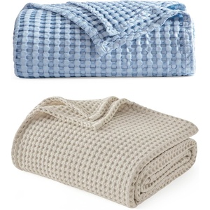 image:imageBedsure Sky Blue Cooling Blanket and Beige Linen Waffle Blanket 90x90 Inches