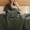 image:imageBedsure 100 Cotton Oversized King Blanket for Spring Summer Waffle Weave Couch Cover California King Blanket Thin Lightweight Breathable Bedding Gifts for Women Men Teens Linen 120x94Olive Green