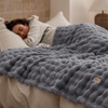 image:imageBedsure 3D Fleece Bubble Blanket for Couch  GentleSoft Green Spring Throw Blanket for Sofa Bed Home Decor  Luxury Soft Cozy Gifts for Women Lightweight All Seasons Sage Green506007 Grey