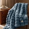 image:imageBedsure GentleSoft Bubble Faux Fur King Size Blanket for Bed Fluffy Fuzzy King Blanket for Winter Soft Cozy Faux Fur Bedding Thick Warm Plush Decor for Bedroom Tiedye Taupe 104x90Greyish Blue