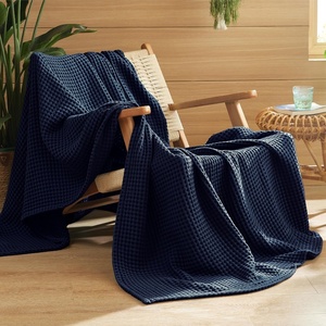 image:imageBedsure 100 Cotton Oversized King Blanket for Spring Summer Waffle Weave Couch Cover California King Blanket Thin Lightweight Breathable Bedding Gifts for Women Men Teens Linen 120x94Navy Blue