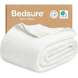 image:imageBedsure 100 Cotton Teal Blanket Queen Size for Bed  Cooling Breathable and Soft for Summer Thick Cozy Waffle Weave Blanket Gifts for Women 90x90 Inches01 White