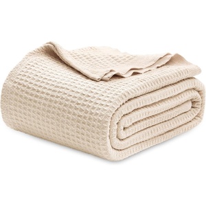 image:imageBedsure 100 Cotton Teal Blanket Queen Size for Bed  Cooling Breathable and Soft for Summer Thick Cozy Waffle Weave Blanket Gifts for Women 90x90 Inches10 Yellowish Cream