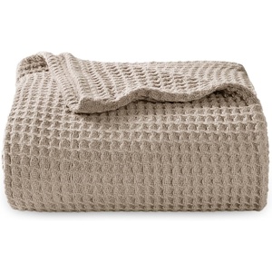 image:imageBedsure 100 Cotton Teal Blanket Queen Size for Bed  Cooling Breathable and Soft for Summer Thick Cozy Waffle Weave Blanket Gifts for Women 90x90 Inches03 Taupe