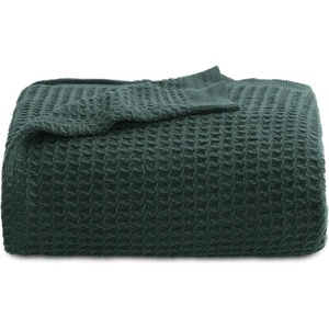 image:imageBedsure 100 Cotton Teal Blanket Queen Size for Bed  Cooling Breathable and Soft for Summer Thick Cozy Waffle Weave Blanket Gifts for Women 90x90 Inches13 Dark Green
