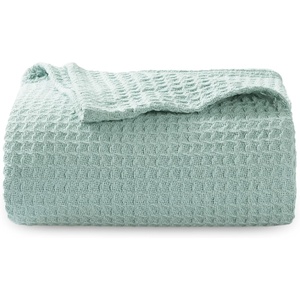 image:imageBedsure 100 Cotton Teal Blanket Queen Size for Bed  Cooling Breathable and Soft for Summer Thick Cozy Waffle Weave Blanket Gifts for Women 90x90 Inches14 Mint