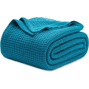 image:imageBedsure 100 Cotton Teal Blanket Queen Size for Bed  Cooling Breathable and Soft for Summer Thick Cozy Waffle Weave Blanket Gifts for Women 90x90 Inches19 Teal Blue