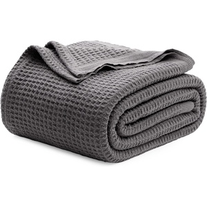 image:imageBedsure 100 Cotton Teal Blanket Queen Size for Bed  Cooling Breathable and Soft for Summer Thick Cozy Waffle Weave Blanket Gifts for Women 90x90 Inches12 Dark Grey