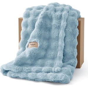 image:imageBedsure 3D Fleece Bubble Blanket for Couch  GentleSoft Green Spring Throw Blanket for Sofa Bed Home Decor  Luxury Soft Cozy Gifts for Women Lightweight All Seasons Sage Green5060Light Blue