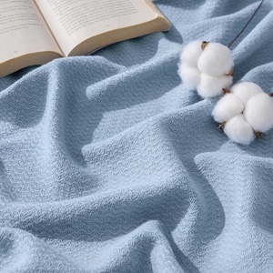 image:imageBedsure GentleSoft 100 Cotton Large Throw Blanket for Couch 50x70 inches  Breathable and Lightweight Soft Cozy Herringbone Woven Cotton Throw for Summer Spring Light Brown Office Chair Blanket07  Light Blue