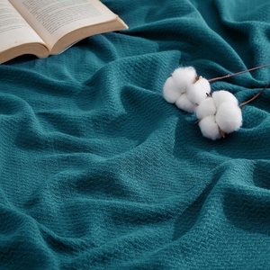 image:imageBedsure GentleSoft 100 Cotton Large Throw Blanket for Couch 50x70 inches  Breathable and Lightweight Soft Cozy Herringbone Woven Cotton Throw for Summer Spring Light Brown Office Chair Blanket08  Teal