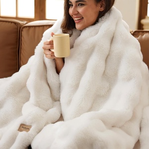 image:imageBedsure GentleSoft Bubble Faux Fur King Size Blanket for Bed Fluffy Fuzzy King Blanket for Winter Soft Cozy Faux Fur Bedding Thick Warm Plush Decor for Bedroom Tiedye Taupe 104x90Cream