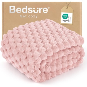 image:imageBedsure Pink Throw Blanket for Couch  350GSM Fluffy Plush Bubble Blanket for Bed Home Room Decor GentleSoft Cute Fleece Soft Cozy Gifts for Women Girls 50x60 Inches01  Pink