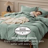 image:imageBedsure PureWoven 100 Washed Cotton Duvet Cover Set Queen Size 3PC  Linen Like Texture Percale Breathable Bedding Set for All Seasons Zipper Closure 8 Corner Ties Charcoal 90 X 9009  Iceberg Green No Comforter