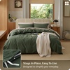 image:imageBedsure PureWoven 100 Washed Cotton Duvet Cover Set Queen Size 3PC  Linen Like Texture Percale Breathable Bedding Set for All Seasons Zipper Closure 8 Corner Ties Charcoal 90 X 9009  Olive Green No Comforter