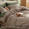 image:imageBedsure PureWoven 100 Washed Cotton Duvet Cover Set Queen Size 3PC  Linen Like Texture Percale Breathable Bedding Set for All Seasons Zipper Closure 8 Corner Ties Charcoal 90 X 9028  Light Brown No Comforter