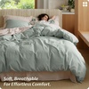 image:imageBedsure PureWoven 100 Washed Cotton Duvet Cover Set Queen Size 3PC  Linen Like Texture Percale Breathable Bedding Set for All Seasons Zipper Closure 8 Corner Ties Charcoal 90 X 9009  Sage Green No Comforter