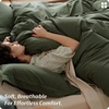 image:imageBedsure PureWoven 100 Washed Cotton Duvet Cover Set Queen Size 3PC  Linen Like Texture Percale Breathable Bedding Set for All Seasons Zipper Closure 8 Corner Ties Charcoal 90 X 9009  Olive Green No Comforter